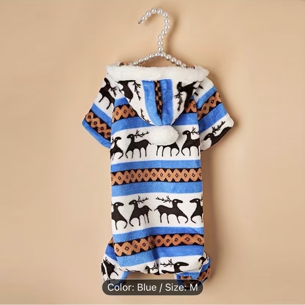 🥳 2 for $15 🥳 Reindeer Cozy Hooded Pet Dog or Cat Fleece Outfit Sz M